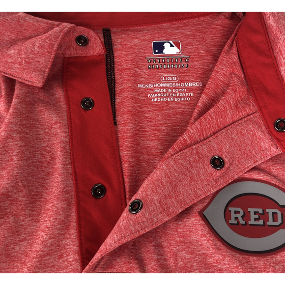 MLB Cincinnati Reds Men's Polo Shirt Large Short Sleeve Snaps Lightweight Red - Picture 3 of 11